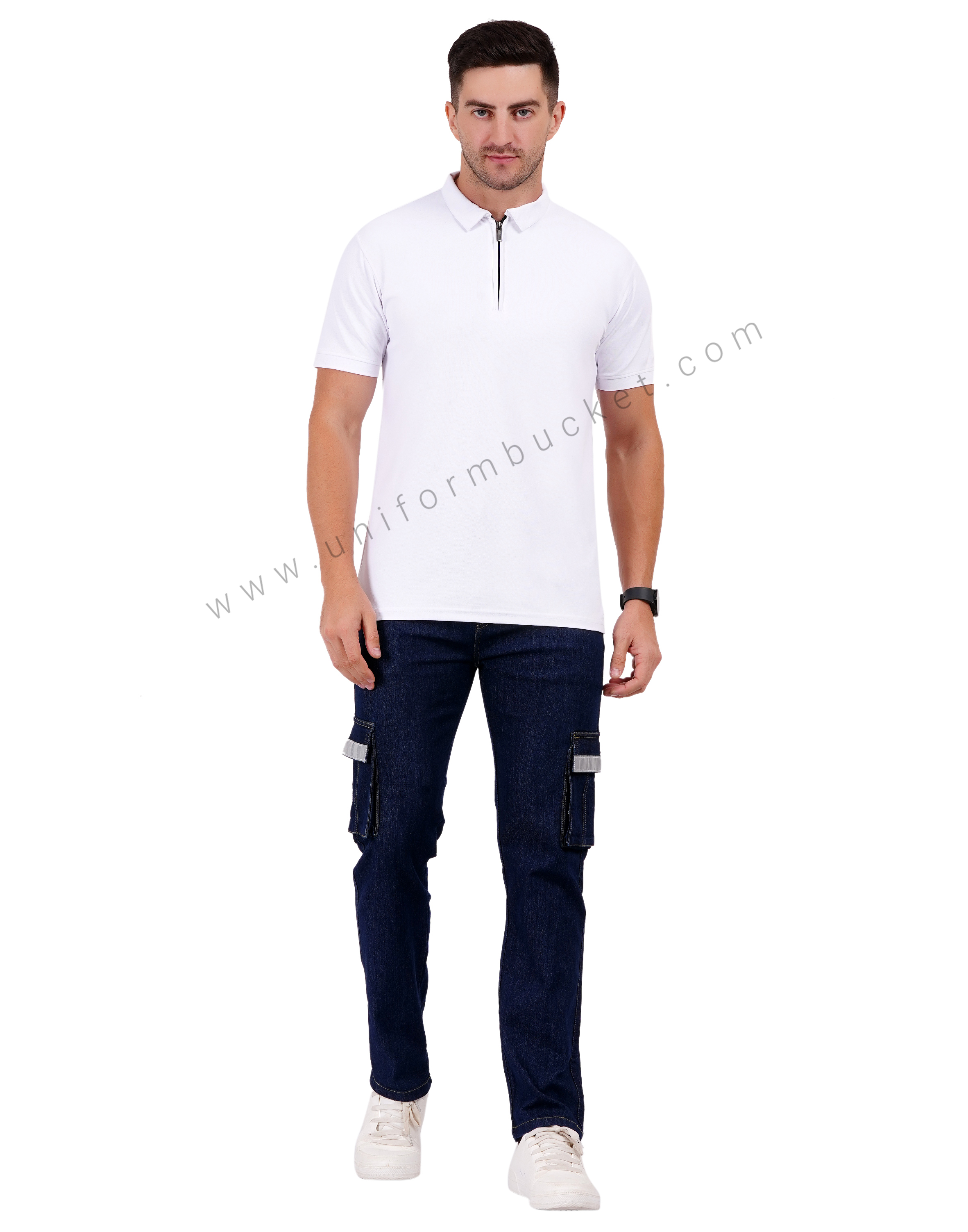 White zipper polo T-shirt