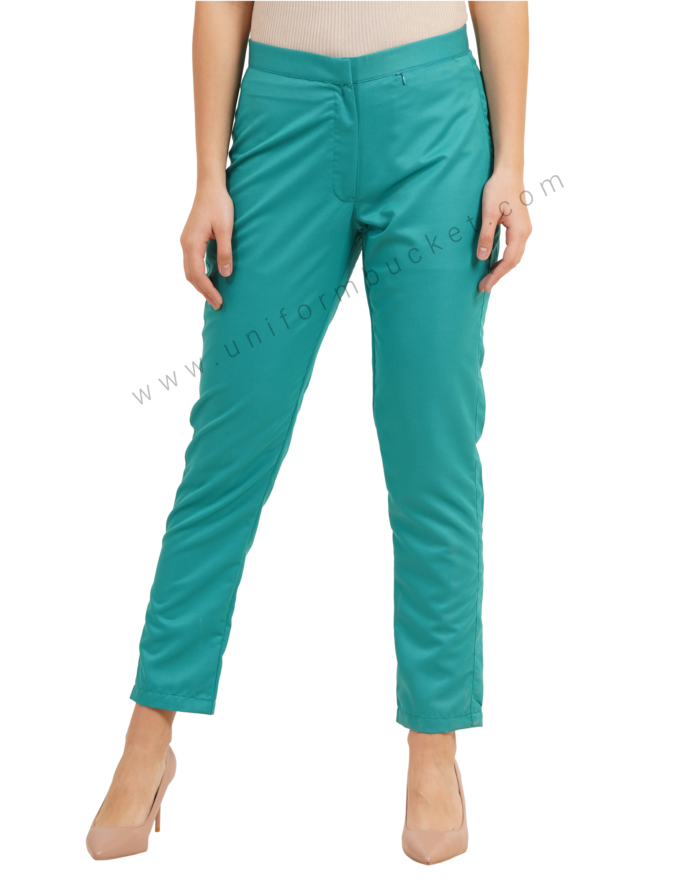 Women's Teal Tailored Work Trouser with front zip pocket