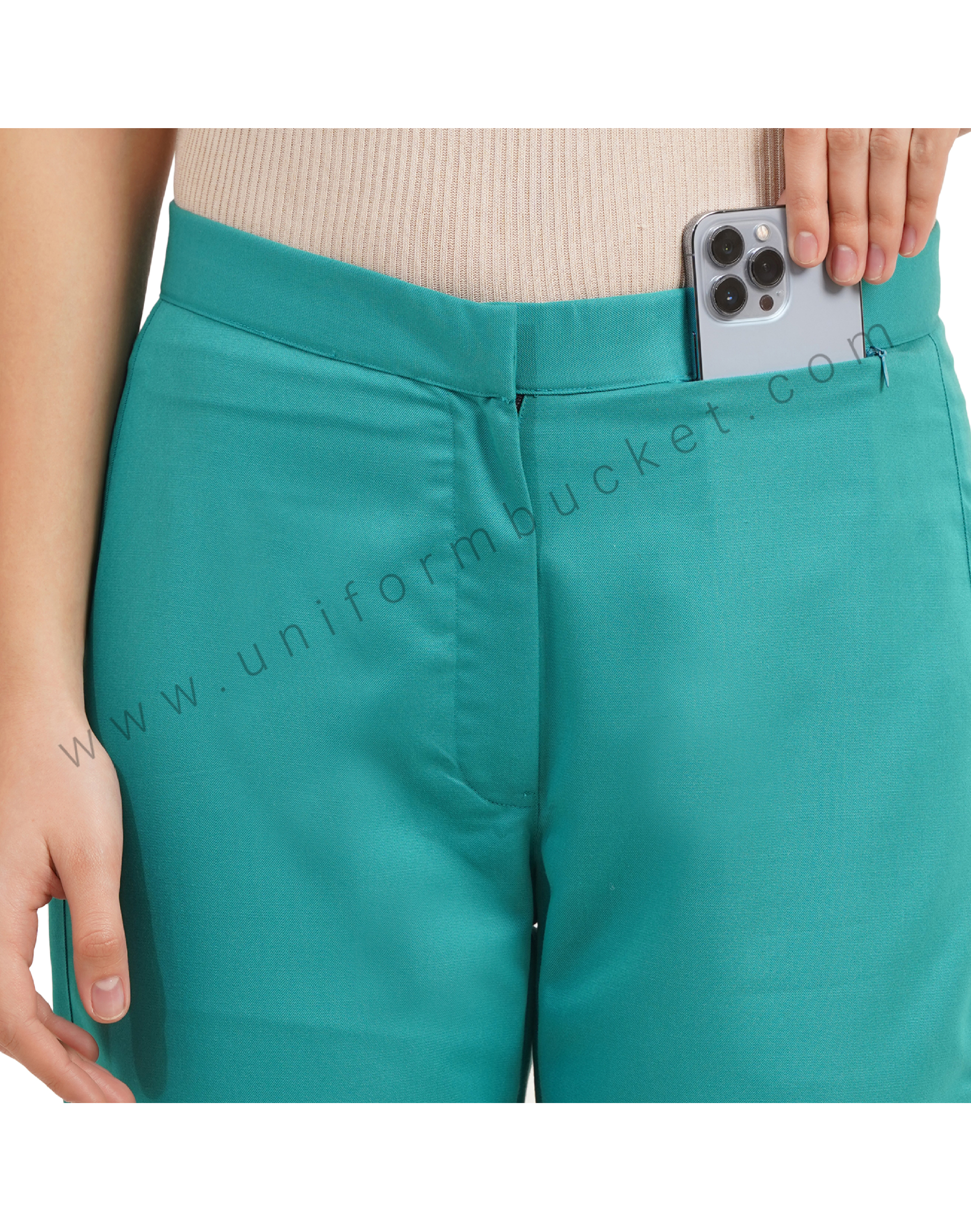 Women's Teal Tailored Work Trouser with front zip pocket