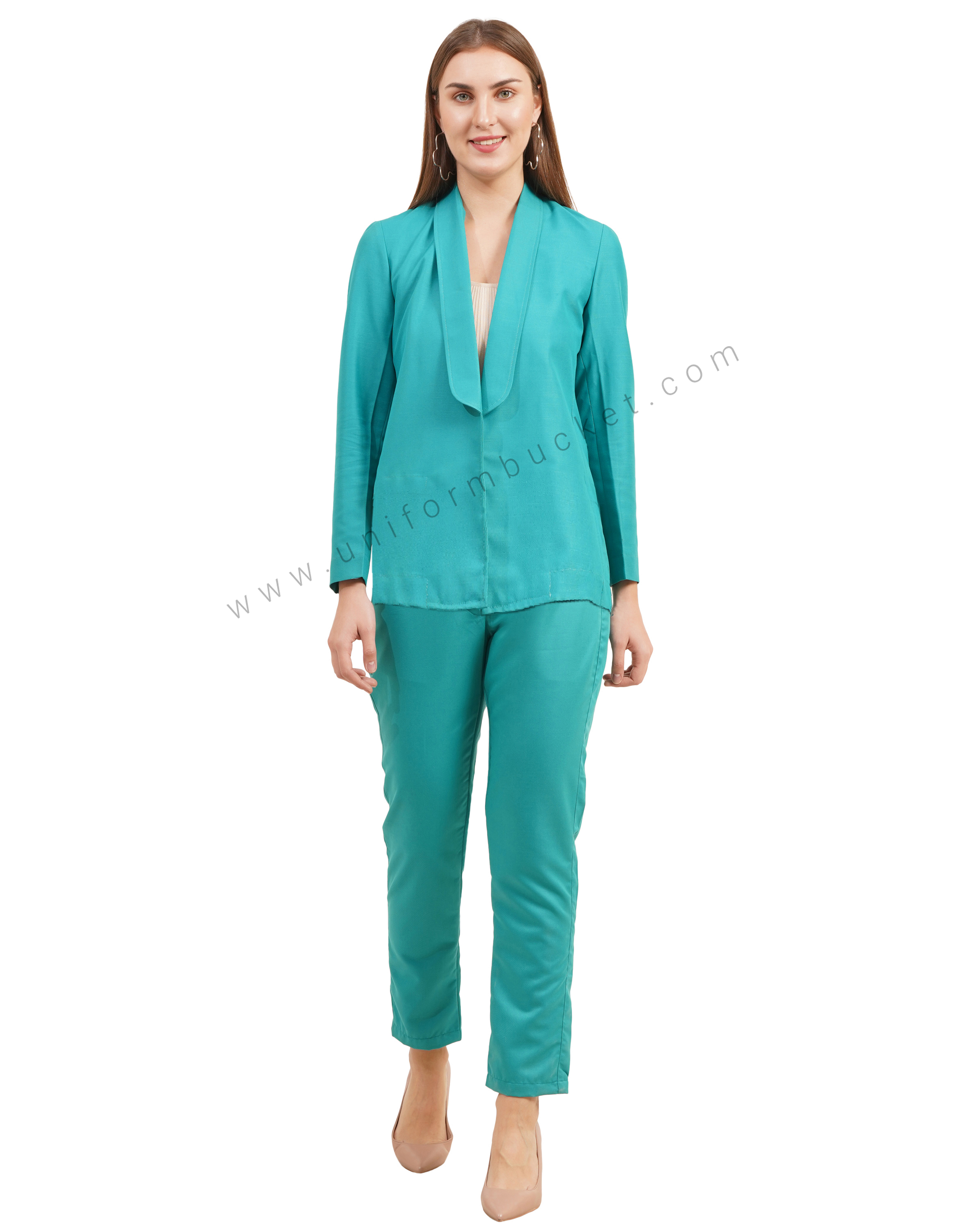 Women's Teal Tailored Work Trouser with front zip pocket