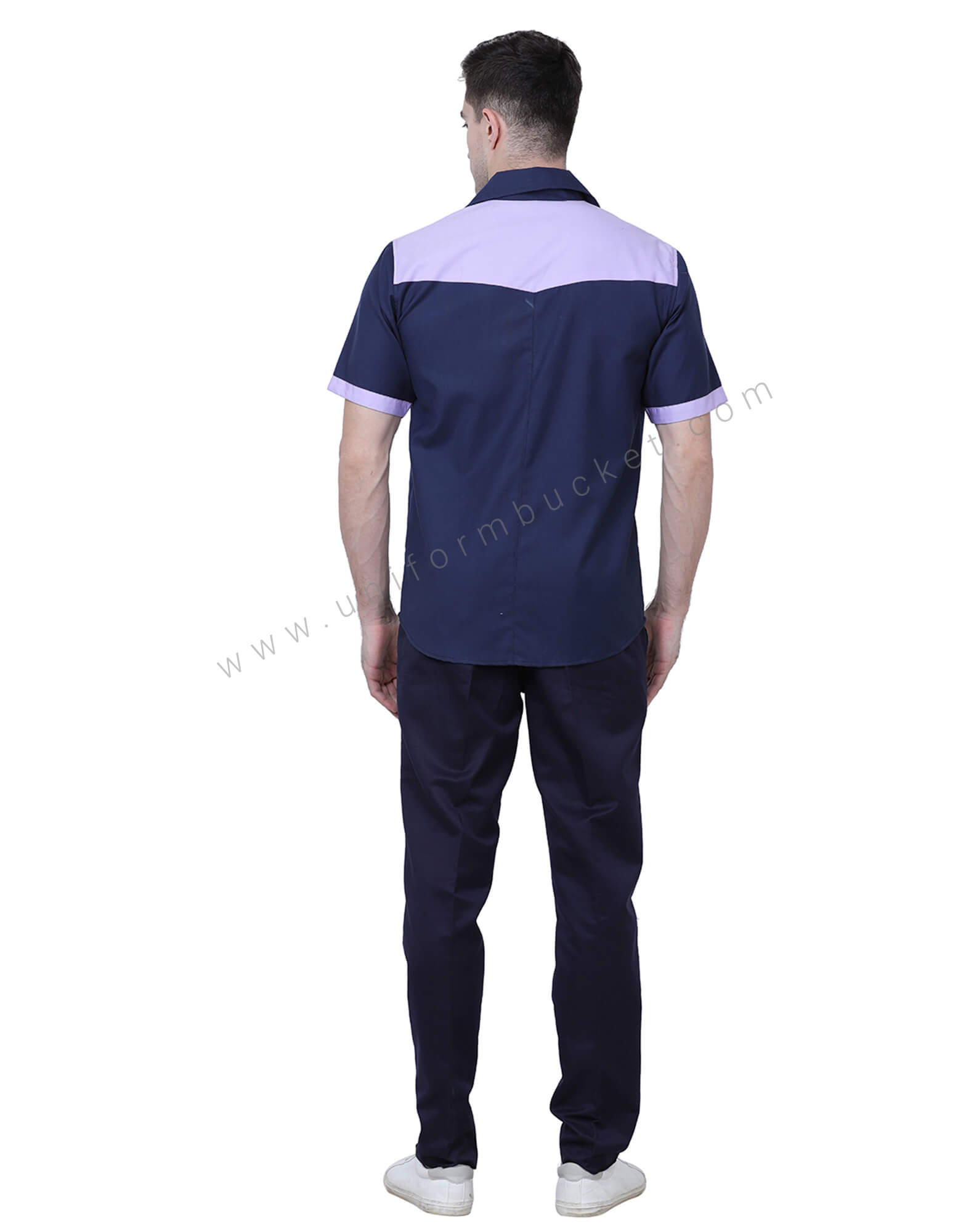 Lapel Collar Navy Blue Shirt With Orchid Purple trims