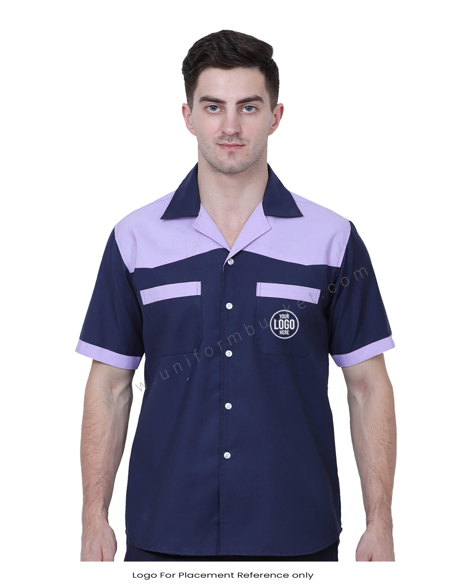 Lapel Collar Navy Blue Shirt With Orchid Purple trims