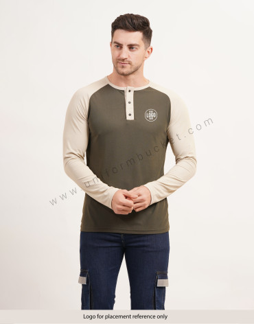 Army Green & Beige Polo T-Shirt With  Raglan Sleeve