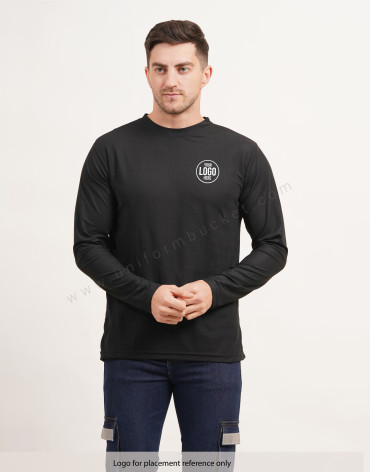 Black Round Neck Plain  T-shirt with Full Sleeve