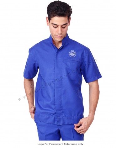 Blue Workwear Shirt With Band Collar For Men