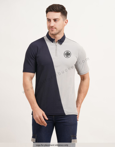 Cross Panel Cut Designer  t-shirt with Front Zip