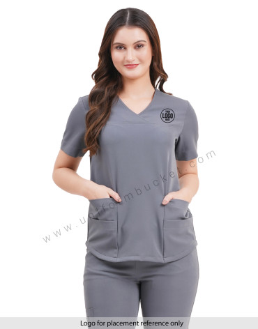 female grey top cross over yoke with bottom two joint pocket