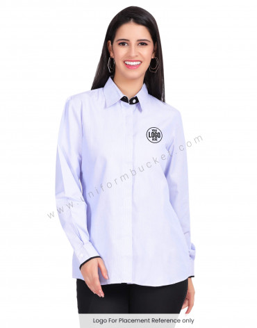 FEMALE HIDDEN PLACKET SHIRT WITH BLACK PIPING  ON CUFF