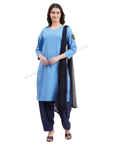 female Security Guard round neck blue kurti with navy blue dupatta & slawar