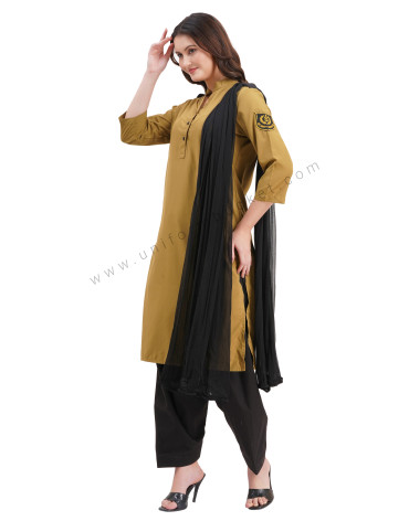 female Security Guard v neck  khaki kurti with dupatta & salwar