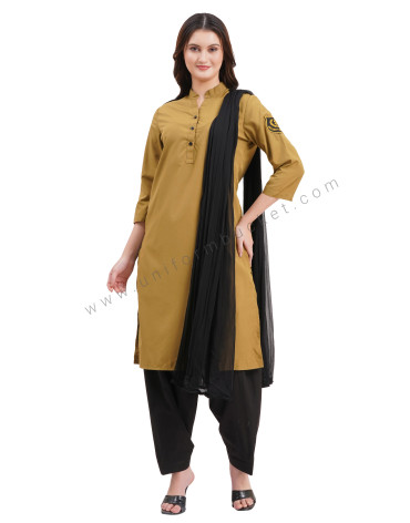 female Security Guard v neck  khaki kurti with dupatta & salwar