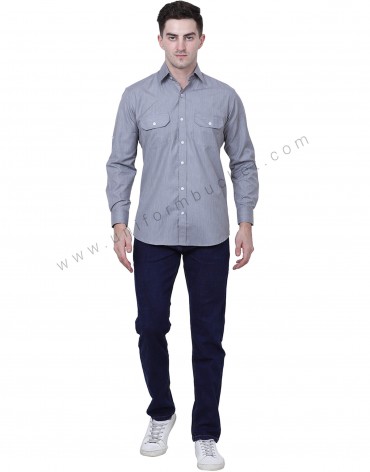 Grey Formal Shirt With Flap Pockets