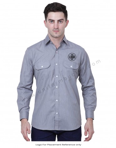 Grey Formal Shirt With Flap Pockets