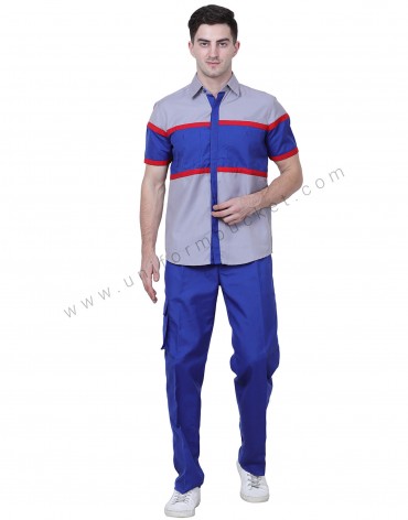 Grey Royal Blue Shirt With Red Trims