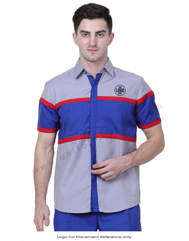 Grey Royal Blue Shirt With Red Trims