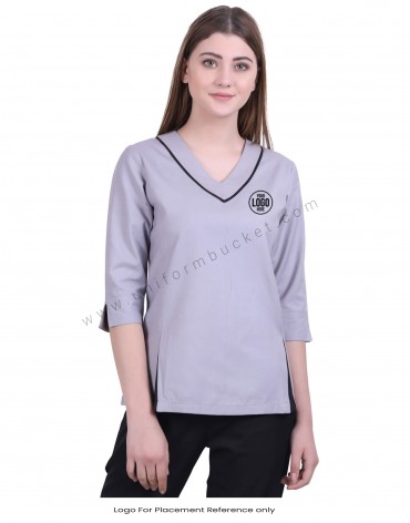 V Neck Grey Tunic With Stylish Slits