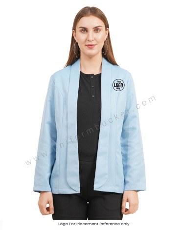 Light Blue Front Open blazer with Shawl collar for female
