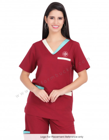 Maroon Housekeeping Tunic With Two Patch Pocket