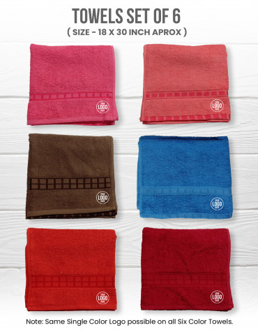 Multicolor Towel Pack of 6 Pcs  - 18 x 30 Inch (Approx)