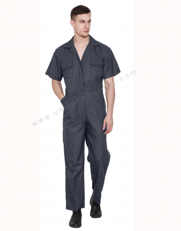 Notched Collar Half Sleeve Grey Dungaree
