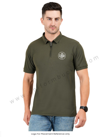 Army green zipper polo T-shirt