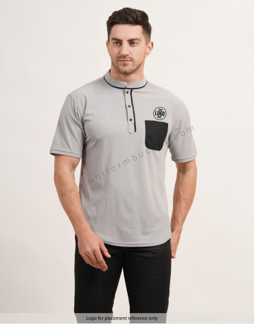 stylish ban collar  t-shirt with apple cut bottom  & patch pocket