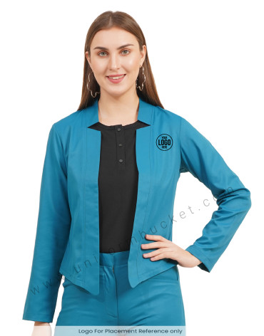 V Notch Collar minimalist short  teal blue blazer