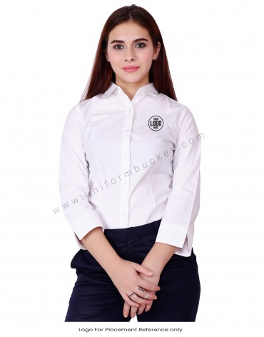 White 3/4th Notched Sleeve Shirt