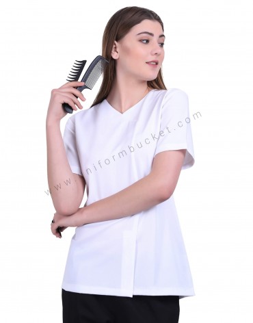 White Stylish Crossover Neck Tunic